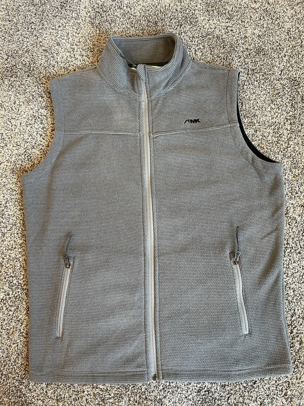 Mountain Khakis Men's Medium Gray Jacquard Fleece Pop Top Vest Zip Pockets